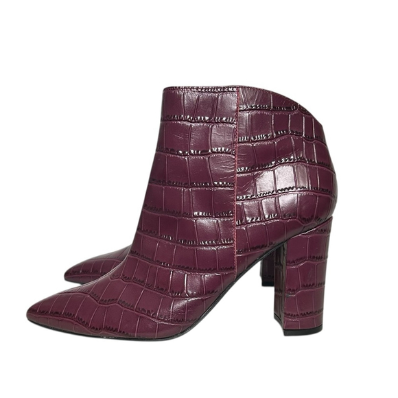Marc Fisher Unno Embossed Croc Leather Plum Pointed Toe Ankle Boots Size 7.5 - Picture 2 of 10